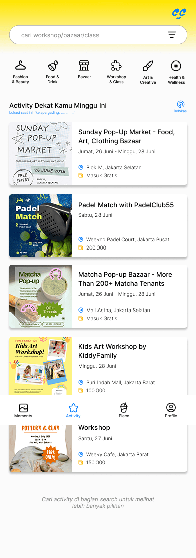 Tampilan Activity di aplikasi Weeknd